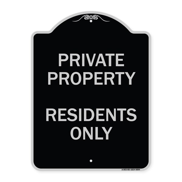 Designer Series Sign-Residents Only, Black & Silver Heavy-Gauge Aluminum, 24" x 18", BS-1824-9894
